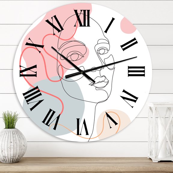 Designart 'One Line Drawing Of Young Woman In Pastel Tones' Modern Wall Clock