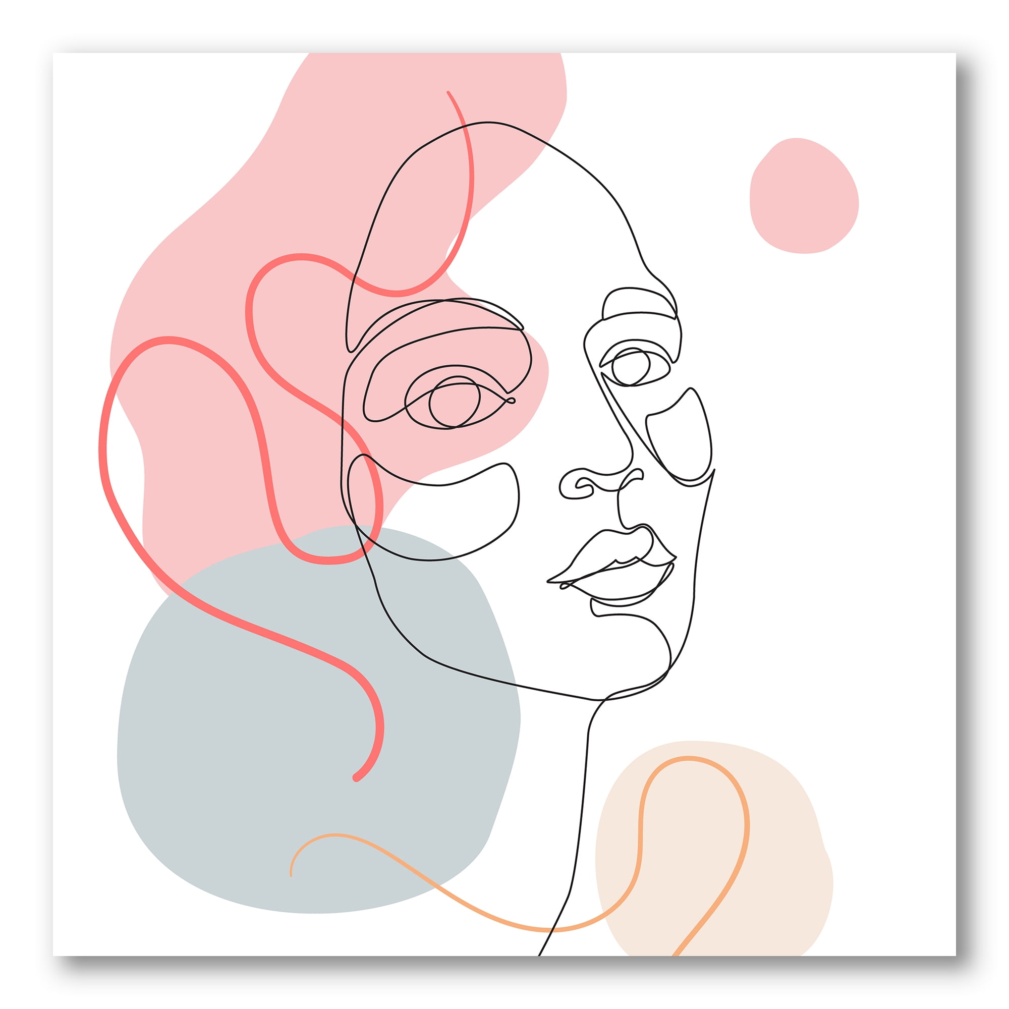 Designart ' One Line Drawing of Young Girl In Pastel Tones ' Modern Canvas Wall Art Print