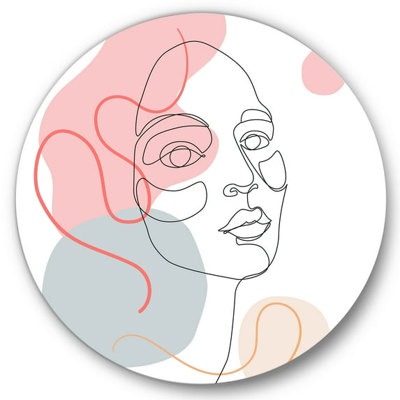 Designart 'One Line Drawing of Young Girl In Pastel Tones' Modern Circle Metal Wall Art 11x11 - Disc of 11