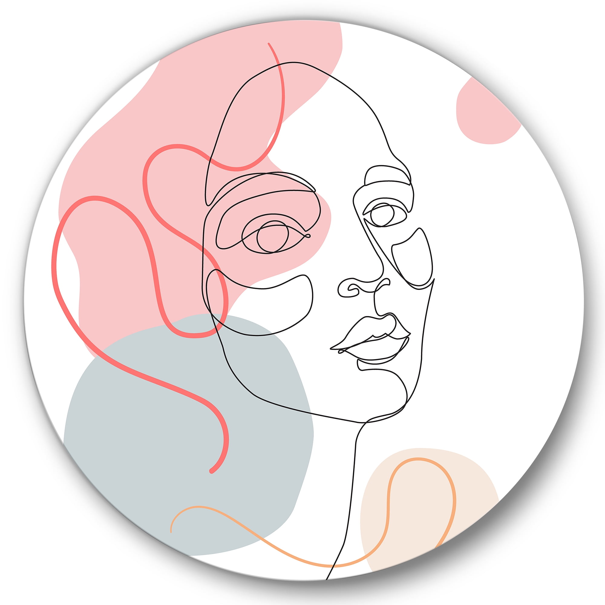 Designart 'One Line Drawing of Young Girl In Pastel Tones' Modern Circle Metal Wall Art 29x29 - Disc of 29