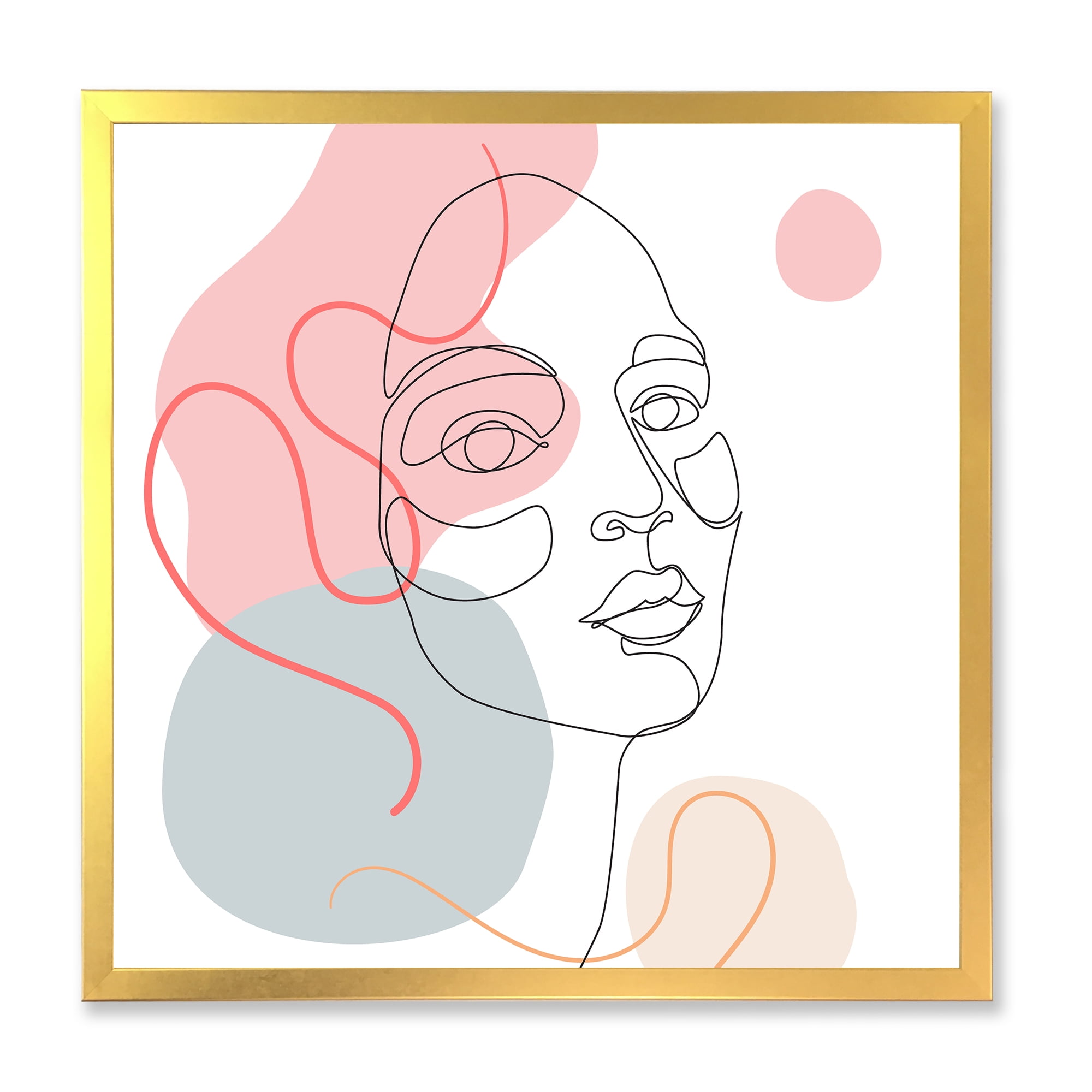 Designart 'One Line Drawing of Young Girl In Pastel Tones' Modern Framed Art Print