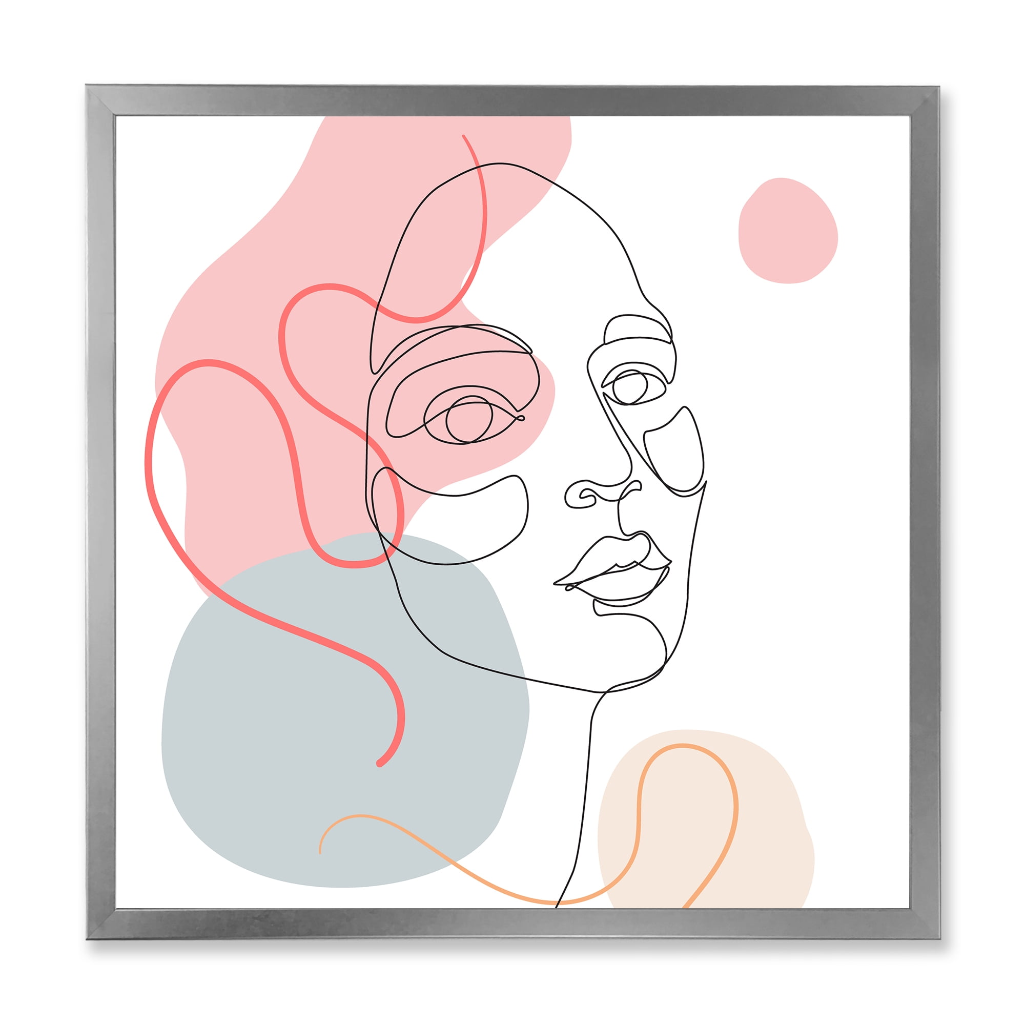 Designart 'One Line Drawing of Young Girl In Pastel Tones' Modern Framed Art Print