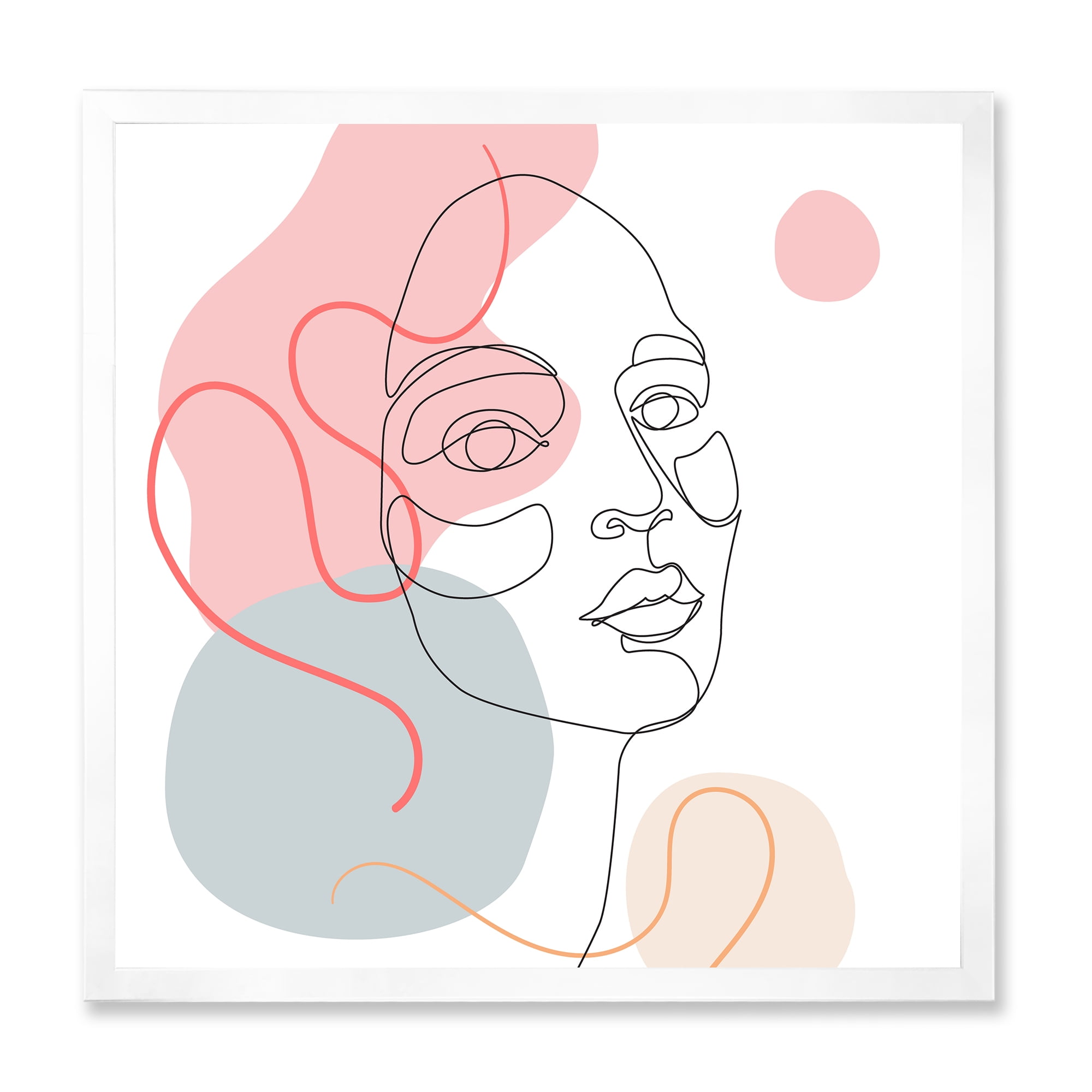 Designart 'One Line Drawing of Young Girl In Pastel Tones' Modern Framed Art Print