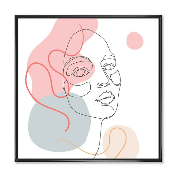 Designart 'One Line Drawing of Young Girl In Pastel Tones' Modern Framed Canvas Wall Art Print