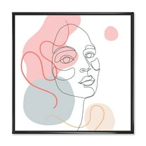 Designart 'One Line Drawing of Young Girl In Pastel Tones' Modern Framed Canvas Wall Art Print
