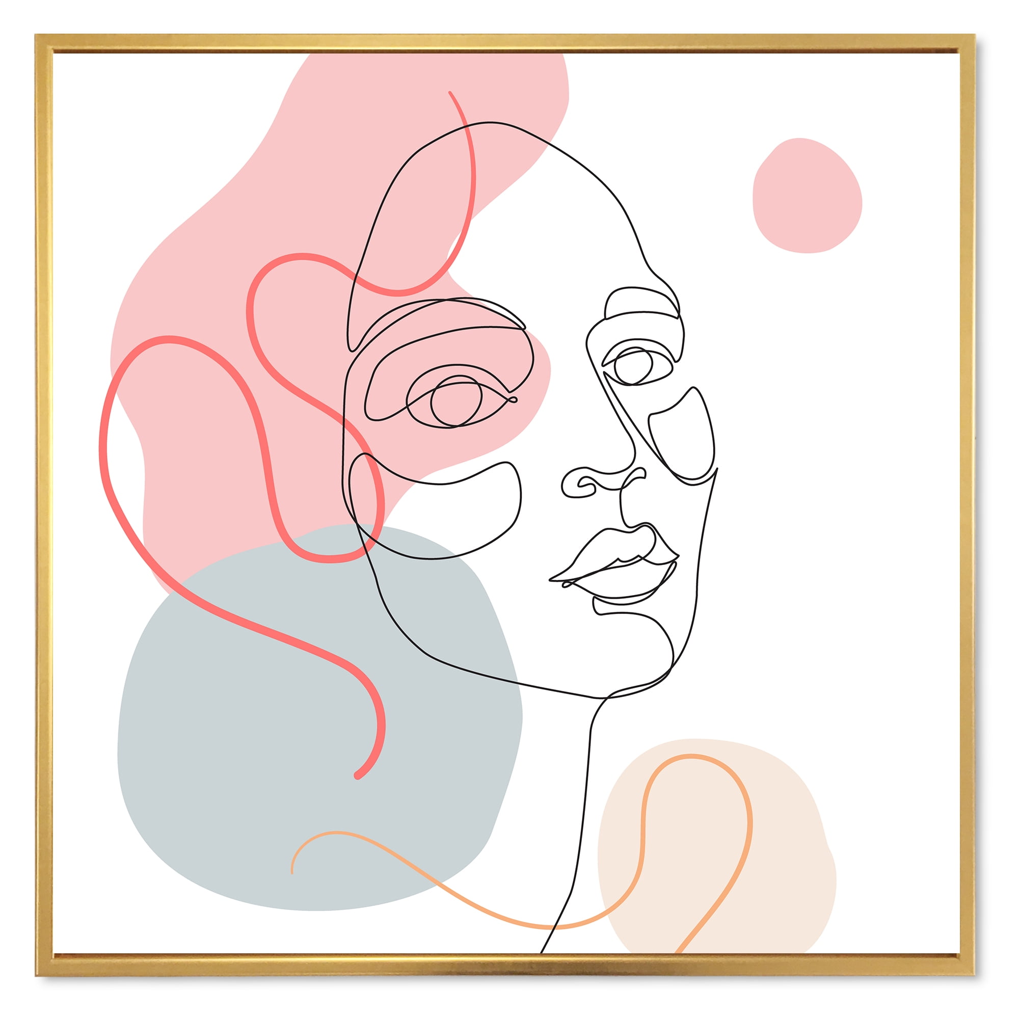 Designart 'One Line Drawing of Young Girl In Pastel Tones' Modern Framed Canvas Wall Art Print