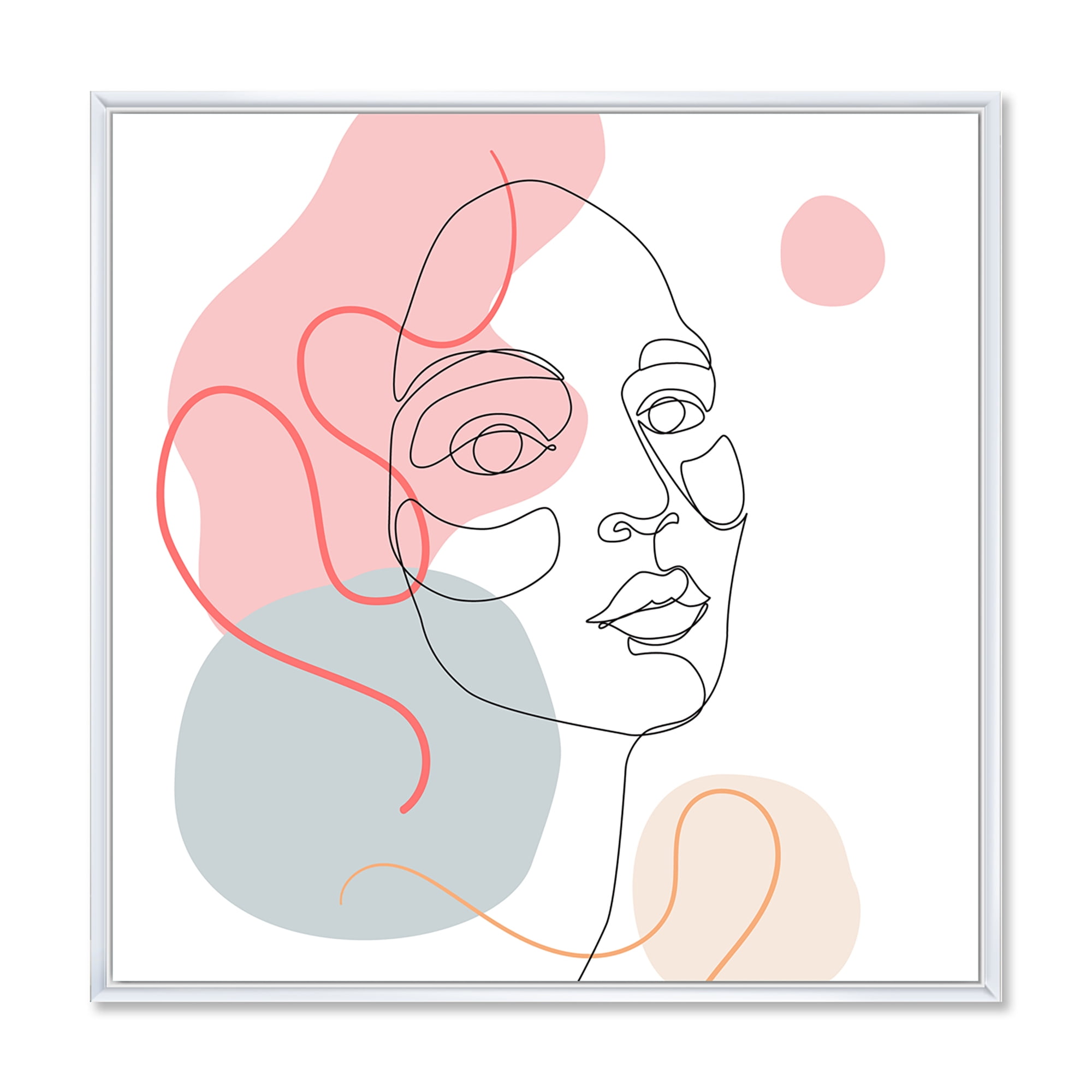 Designart 'One Line Drawing of Young Girl In Pastel Tones' Modern Framed Canvas Wall Art Print