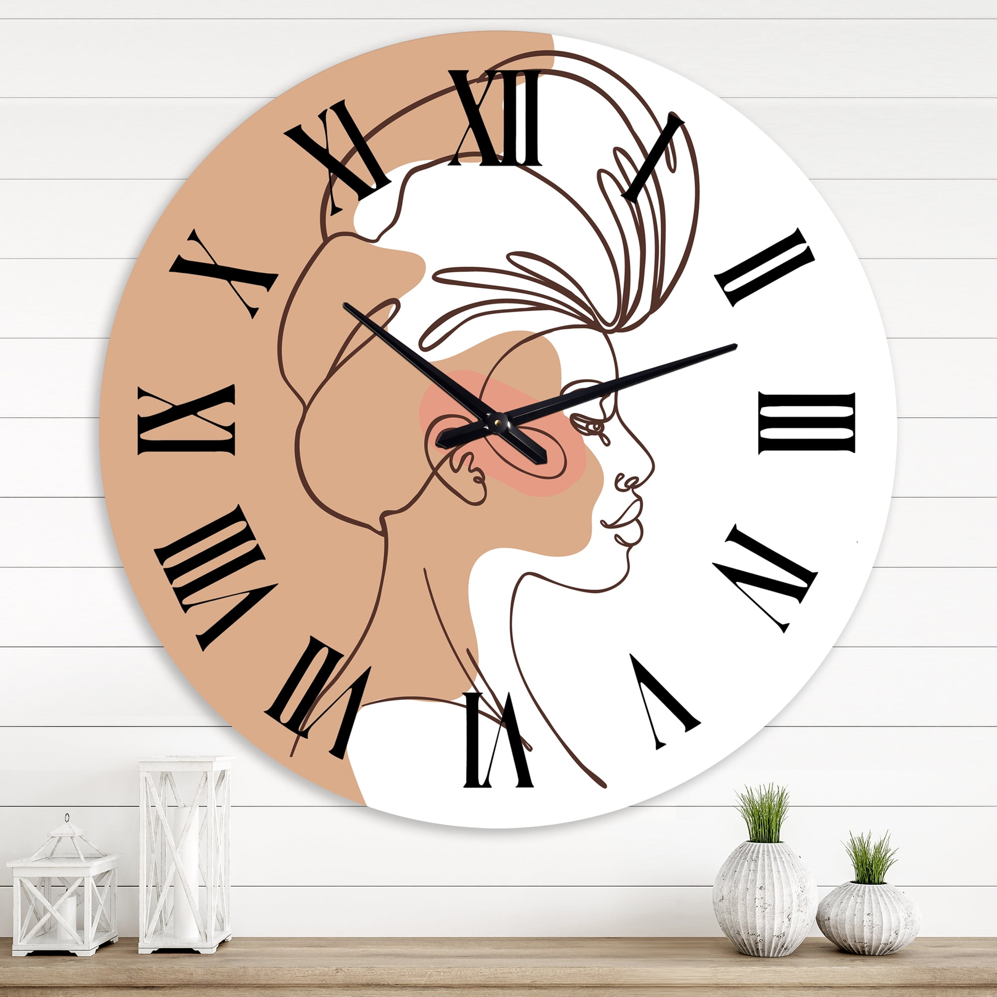 Designart 'One Line Portrait Of African American Woman Ii' Modern Wall Clock