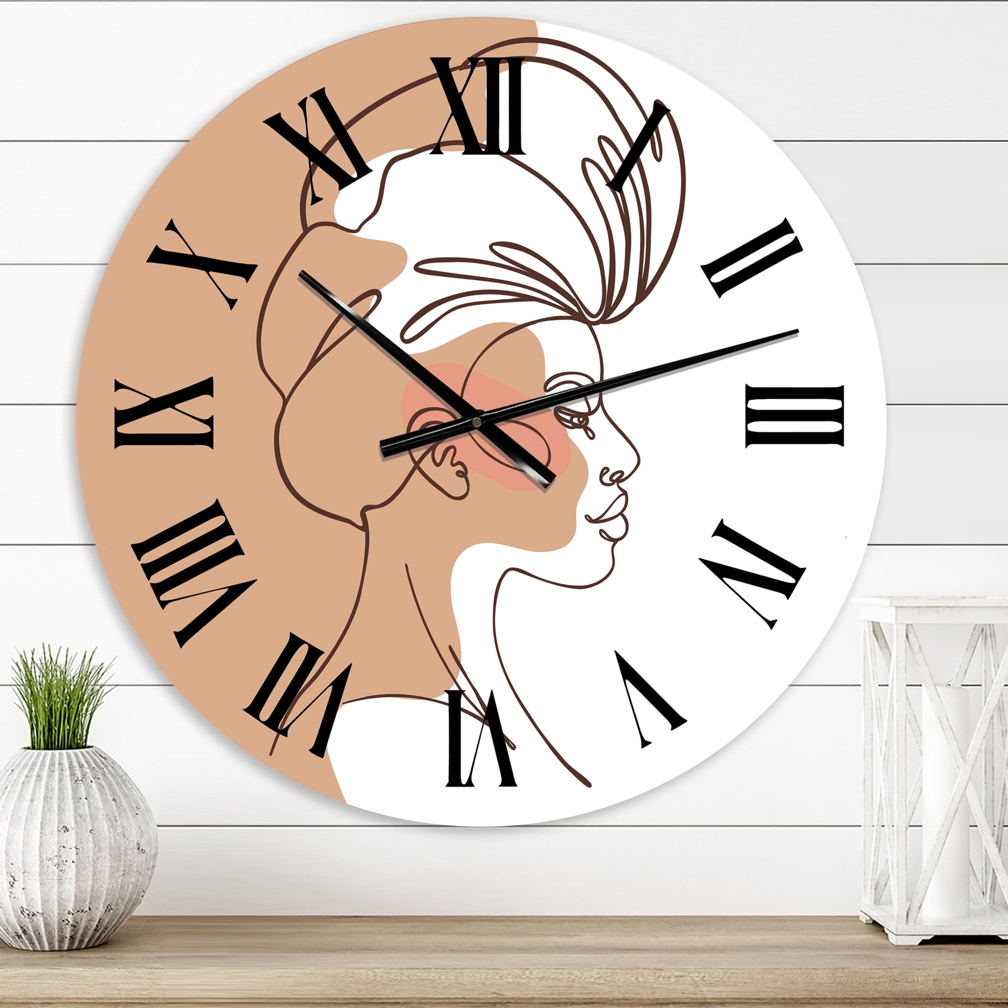 Designart 'One Line Portrait Of African American Woman Ii' Modern Wall Clock