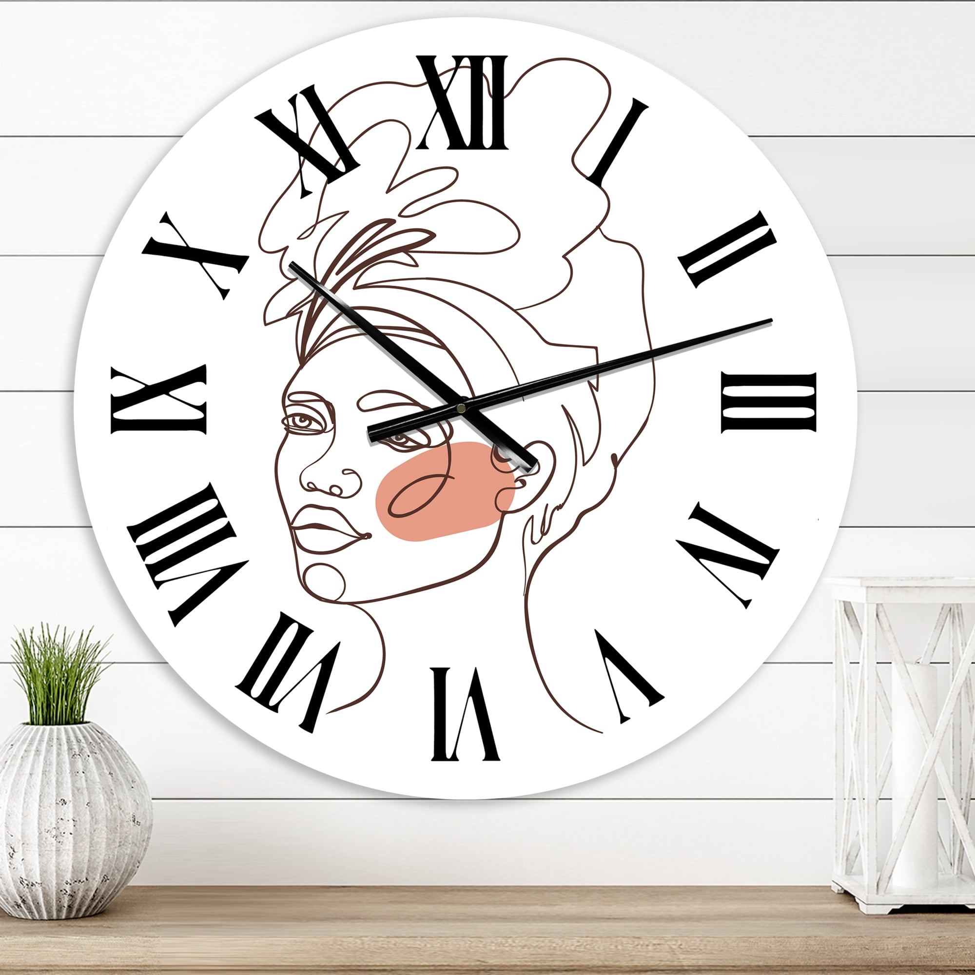 Designart 'One Line Portrait Of African American Woman Iii' Modern Wall Clock
