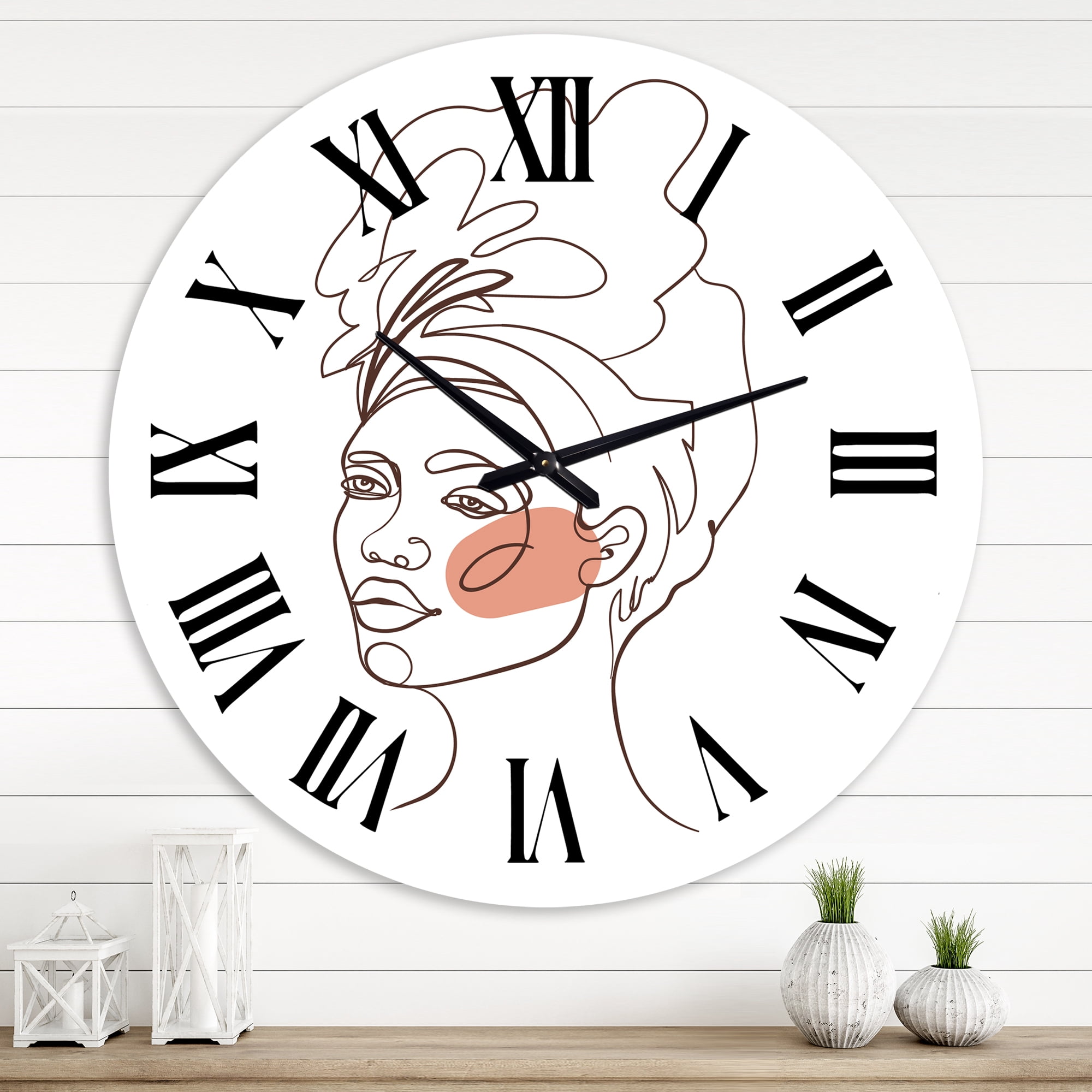Designart 'One Line Portrait Of African American Woman Iii' Modern Wall Clock