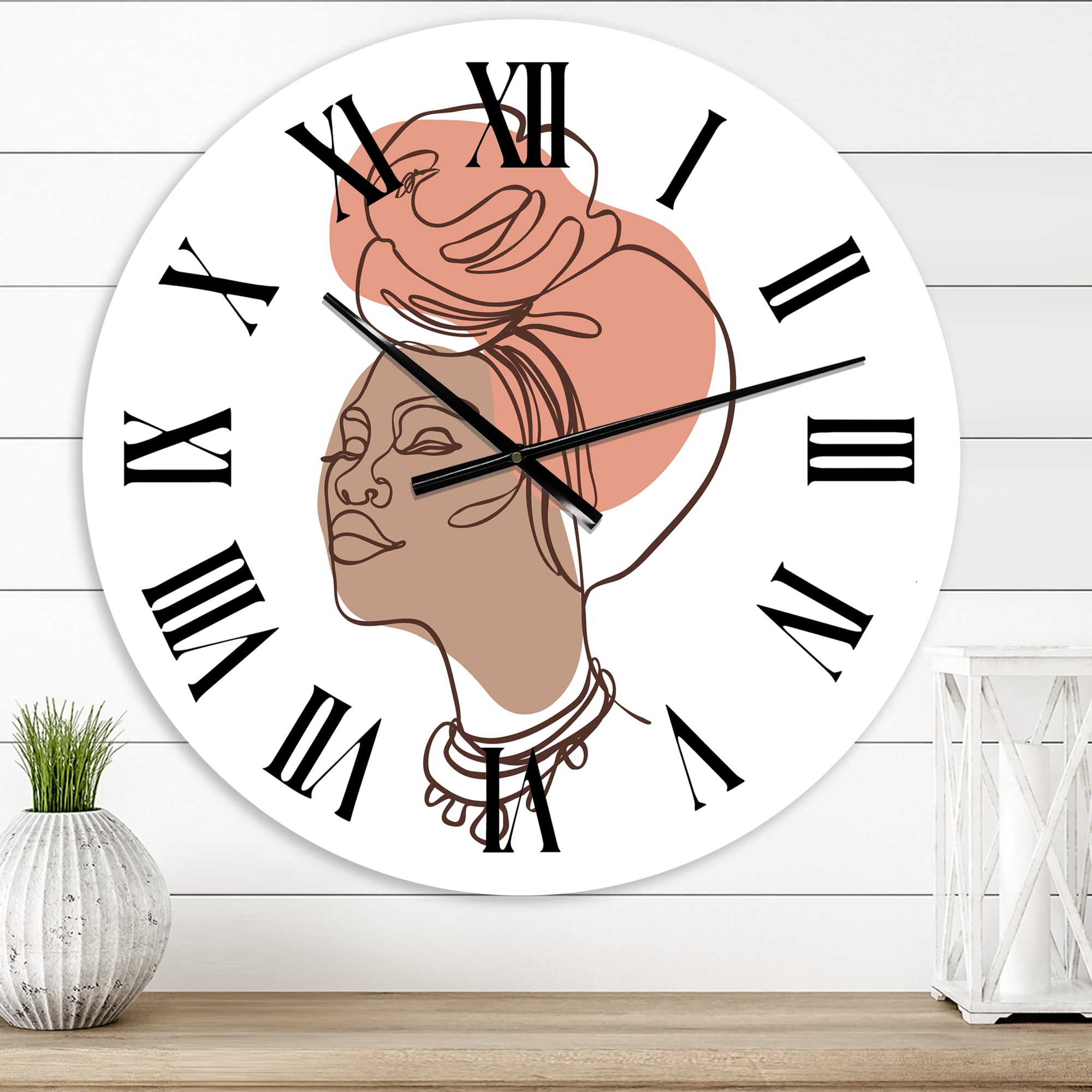 Designart 'One Line Portrait Of African American Woman Iv' Modern Wall Clock