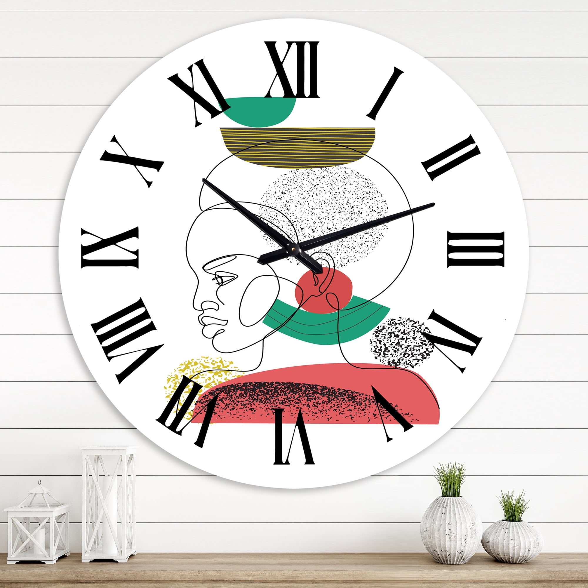 Designart 'One Line Portrait Of Afro American Women Ii' Modern Wall Clock