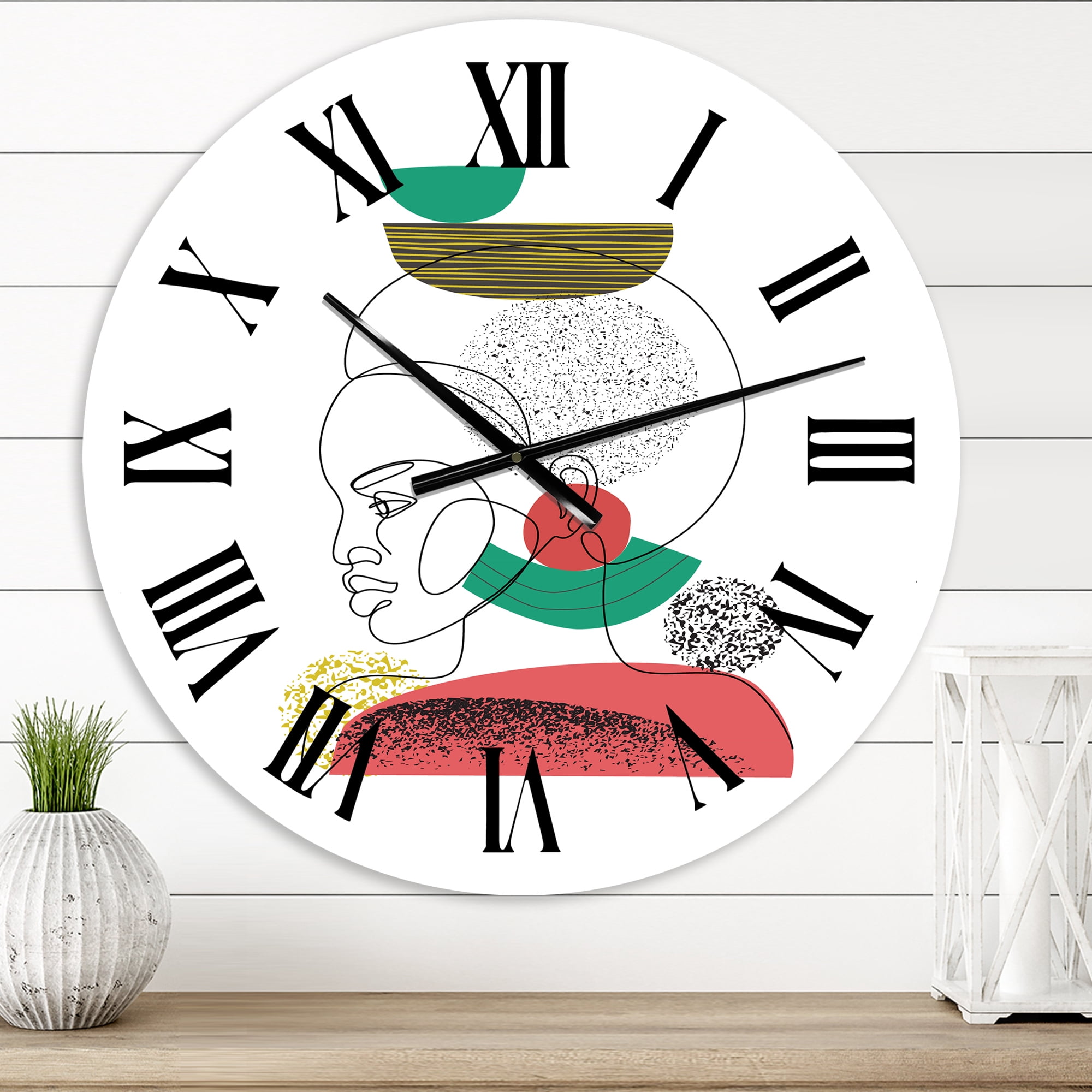 Designart 'One Line Portrait Of Afro American Women Ii' Modern Wall Clock