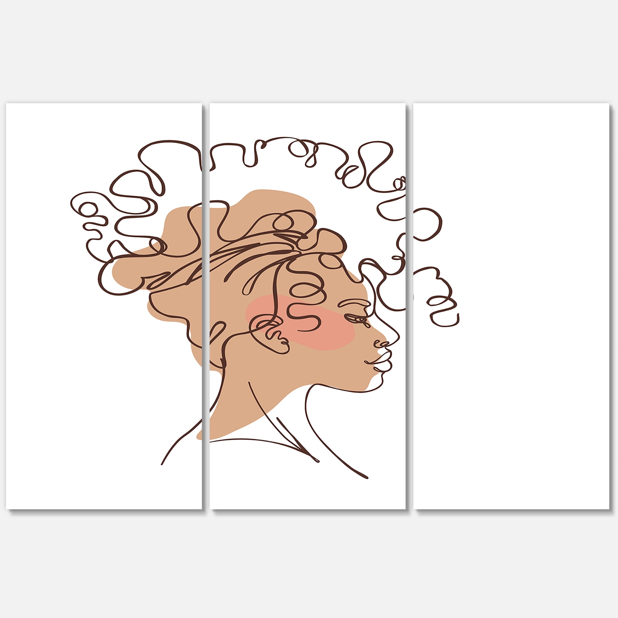 Designart ' One Line Portrait of Afro American Woman I ' Modern Canvas Wall Art Print