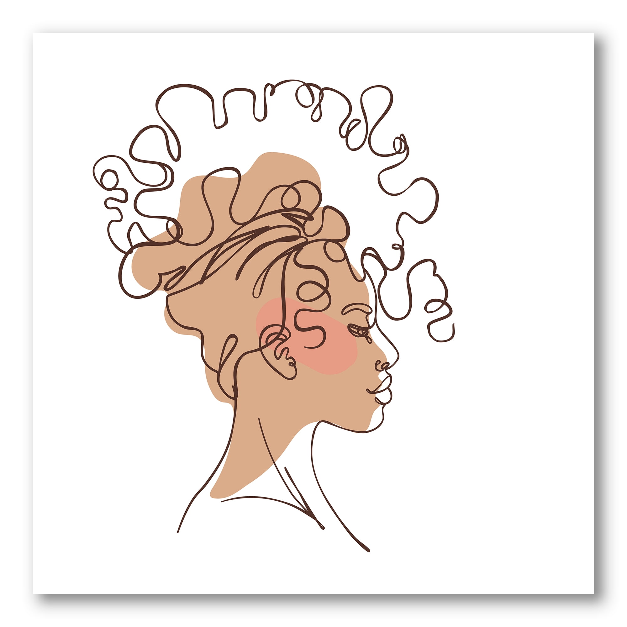 Designart ' One Line Portrait of Afro American Woman I ' Modern Canvas Wall Art Print