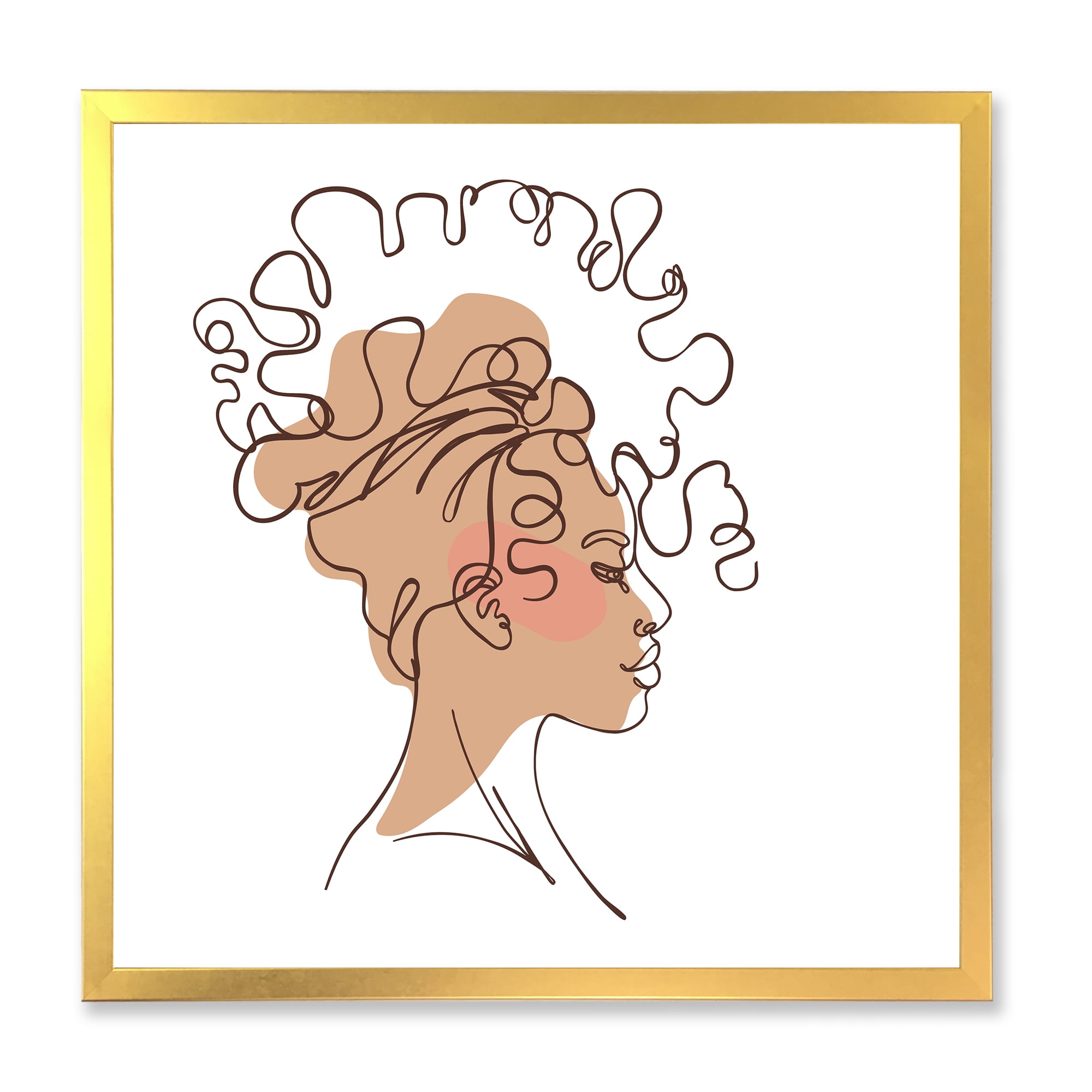 Designart 'One Line Portrait of Afro American Woman I' Modern Framed Art Print