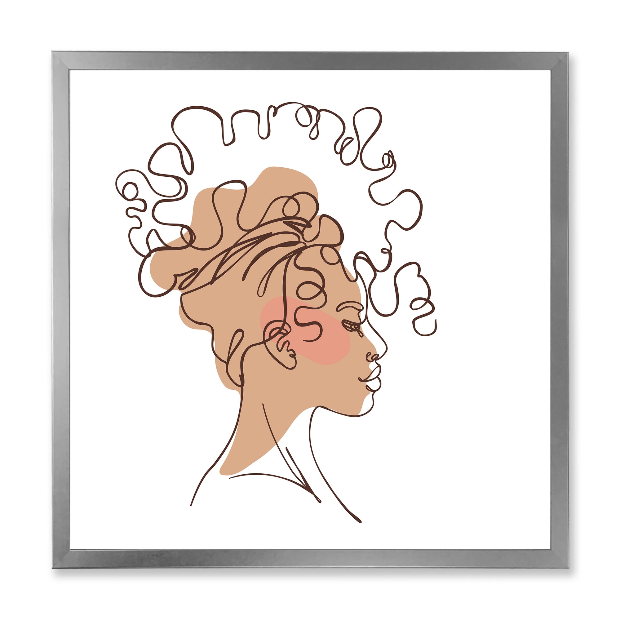 Designart 'One Line Portrait of Afro American Woman I' Modern Framed Art Print