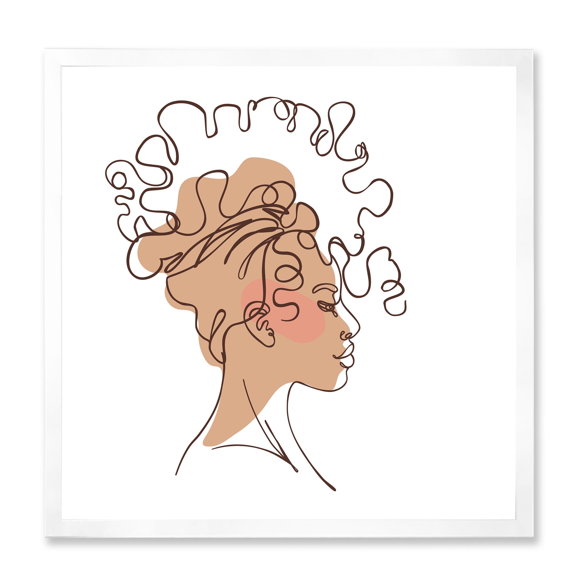 Designart 'One Line Portrait of Afro American Woman I' Modern Framed Art Print