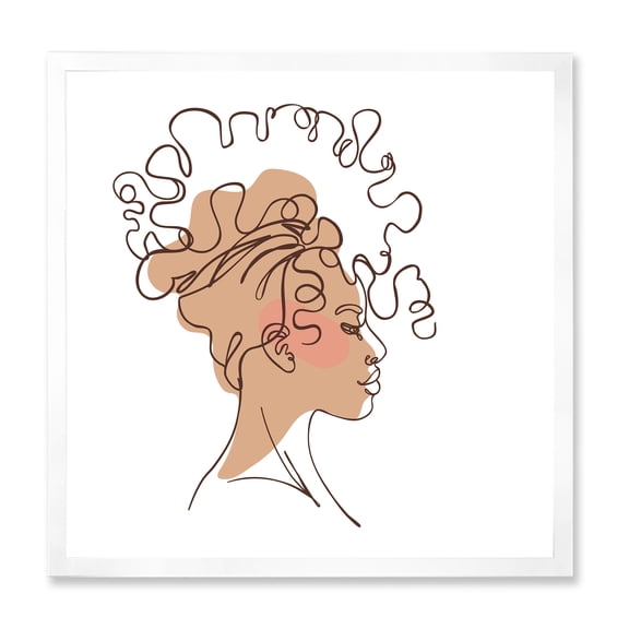 Designart 'One Line Portrait of Afro American Woman I' Modern Framed Art Print
