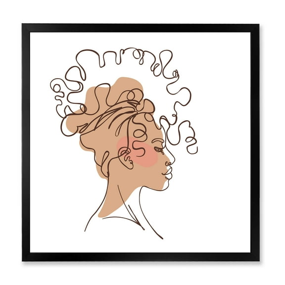 Designart 'One Line Portrait of Afro American Woman I' Modern Framed Art Print