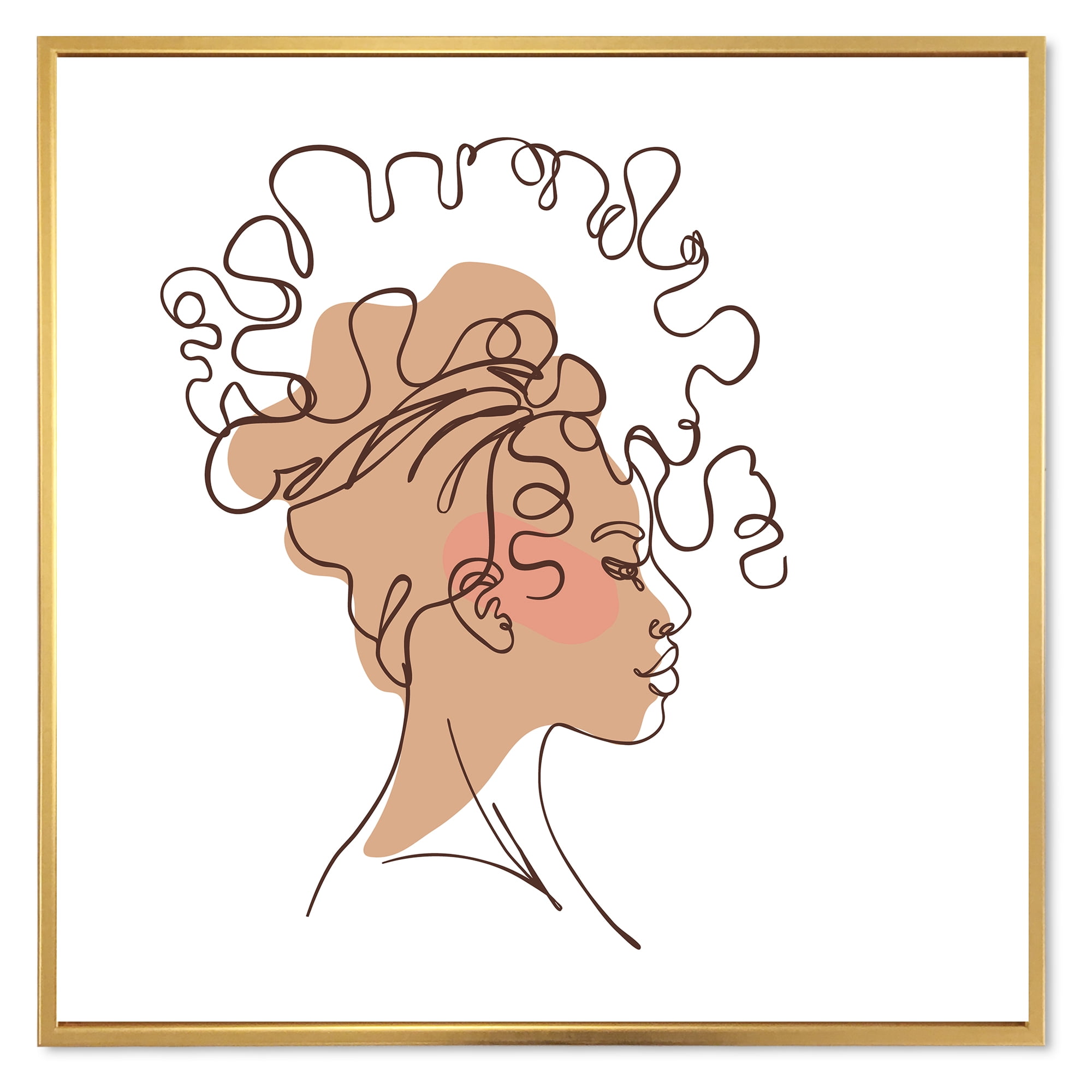 Designart 'One Line Portrait of Afro American Woman I' Modern Framed Canvas Wall Art Print