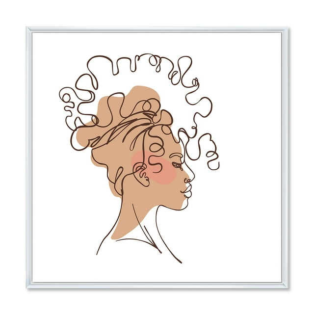 Designart 'One Line Portrait of Afro American Woman I' Modern Framed Canvas Wall Art Print