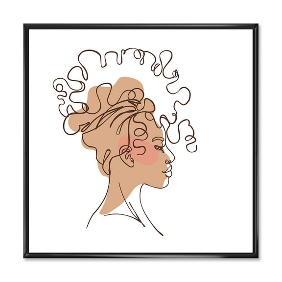 Designart 'One Line Portrait of Afro American Woman I' Modern Framed Canvas Wall Art Print