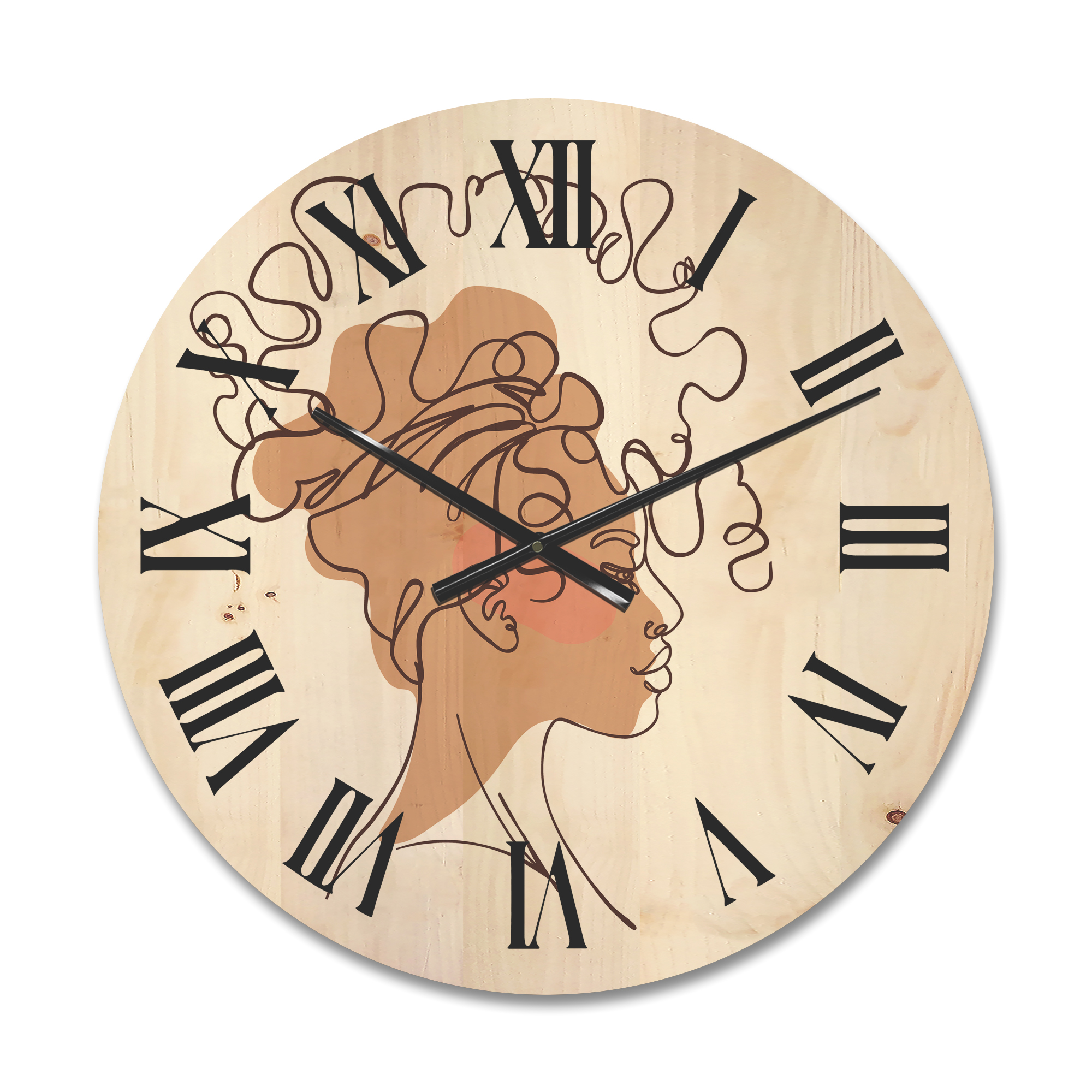 Designart 'One Line Portrait of Afro American Woman I' Modern Wood Wall Clock