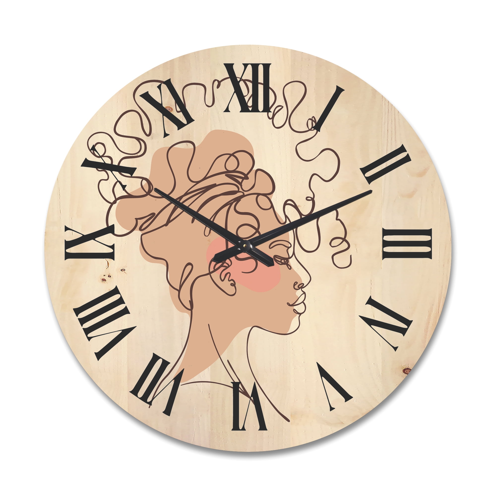 Designart 'One Line Portrait of Afro American Woman I' Modern Wood Wall Clock