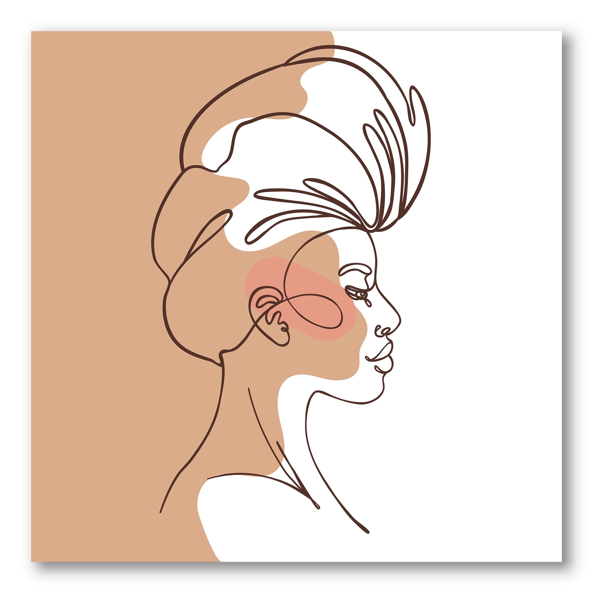 Designart ' One Line Portrait of Afro American Woman II ' Modern Canvas Wall Art Print