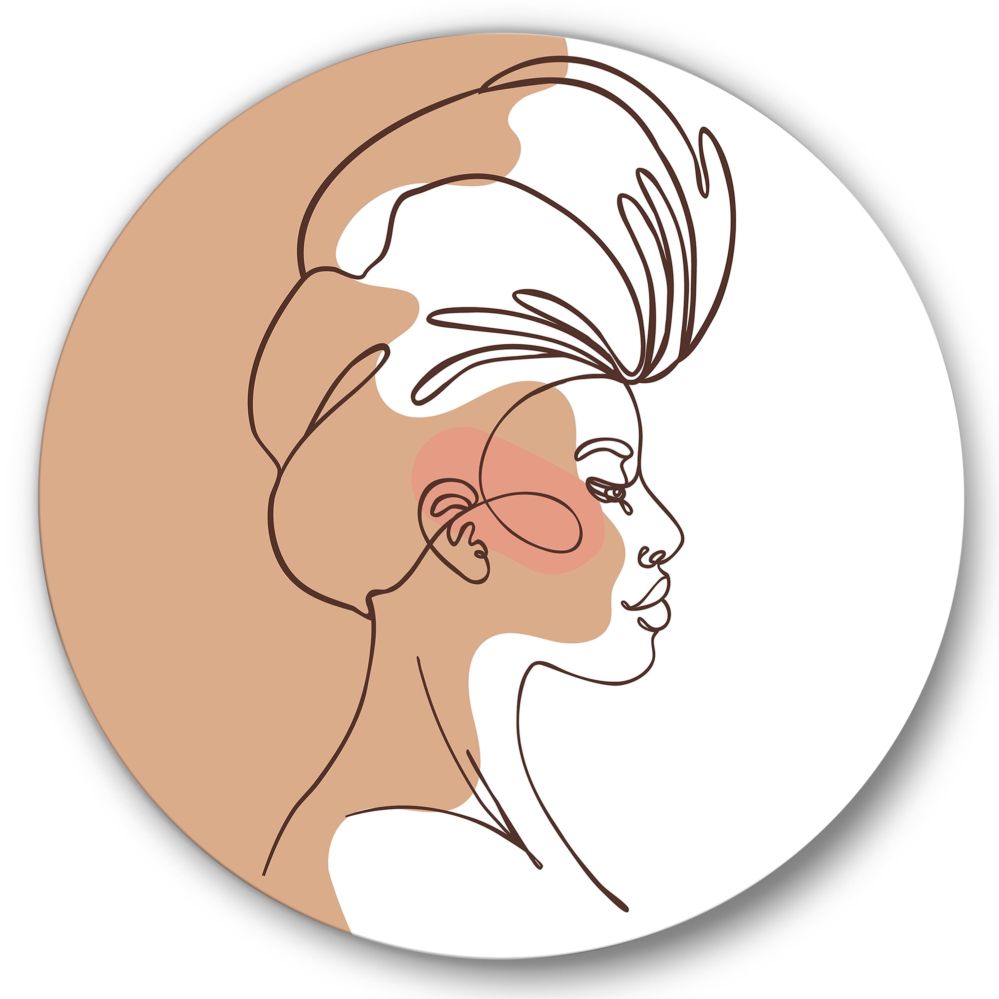 Designart 'One Line Portrait of Afro American Woman II' Modern Circle Metal Wall Art 36x36 - Disc of 36
