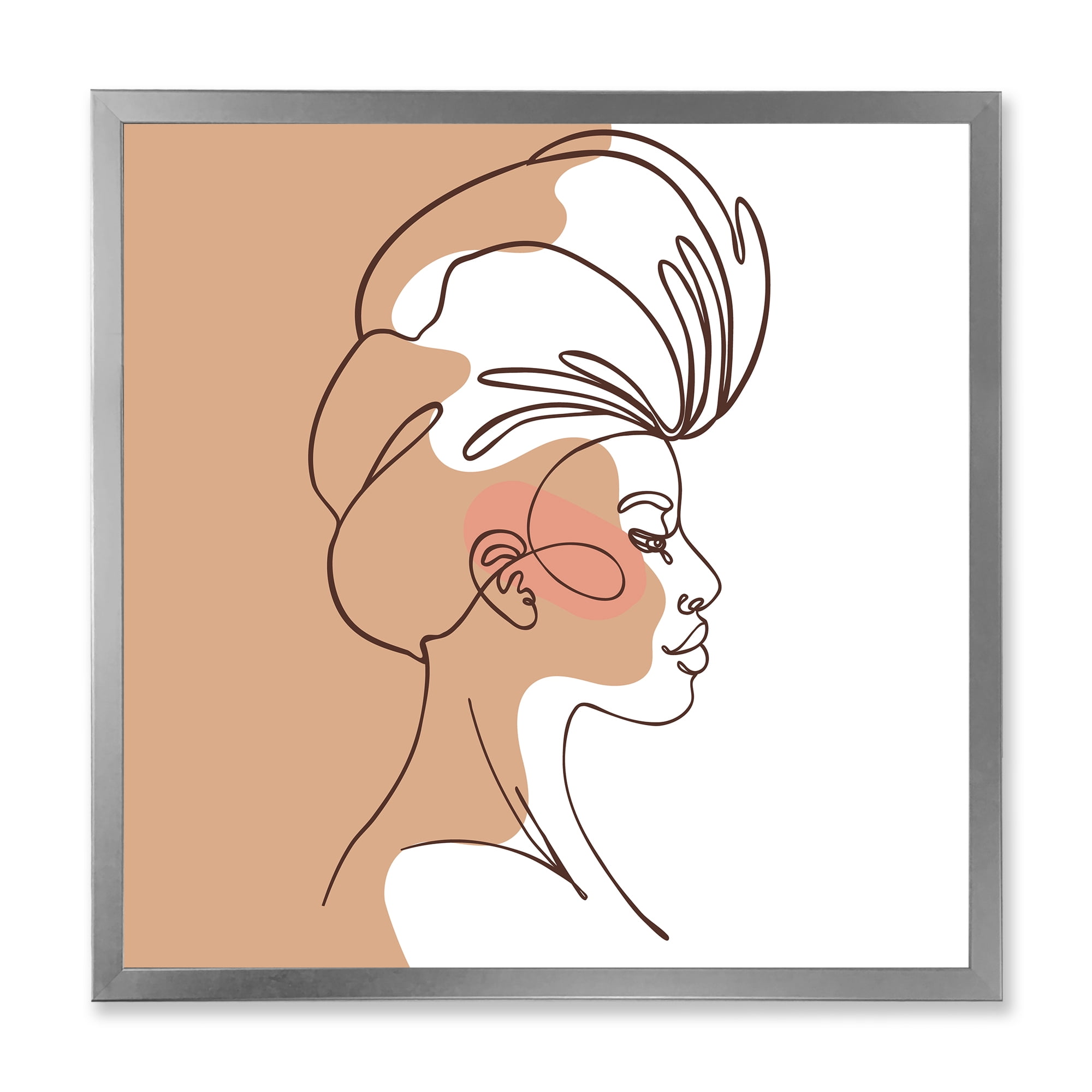 Designart 'One Line Portrait of Afro American Woman II' Modern Framed Art Print