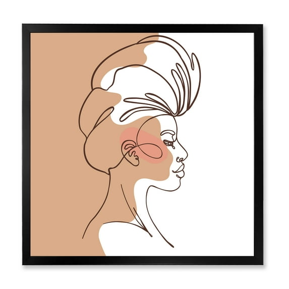 Designart 'One Line Portrait of Afro American Woman II' Modern Framed Art Print