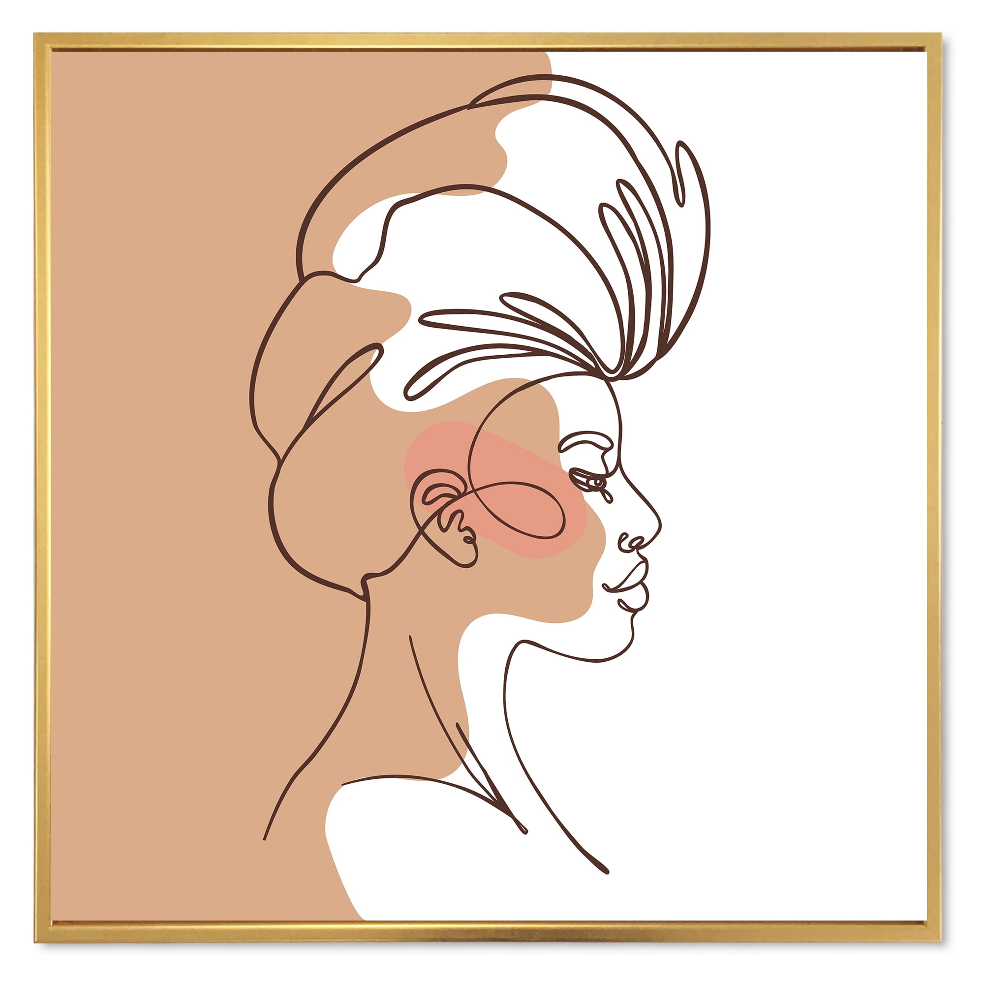 Designart 'One Line Portrait of Afro American Woman II' Modern Framed Canvas Wall Art Print