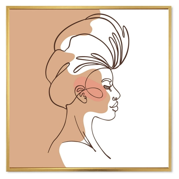 Designart 'One Line Portrait of Afro American Woman II' Modern Framed Canvas Wall Art Print