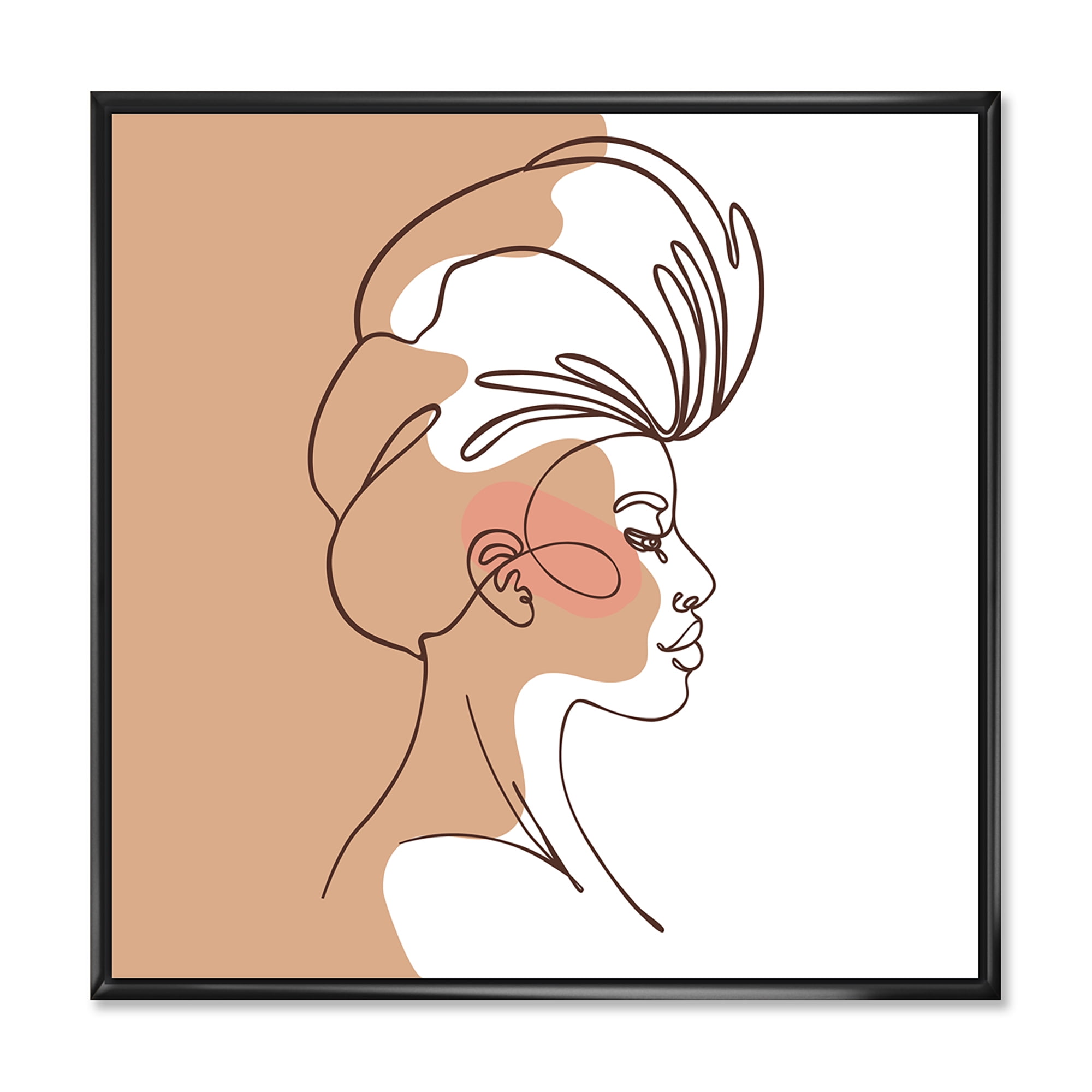 Designart 'One Line Portrait of Afro American Woman II' Modern Framed Canvas Wall Art Print
