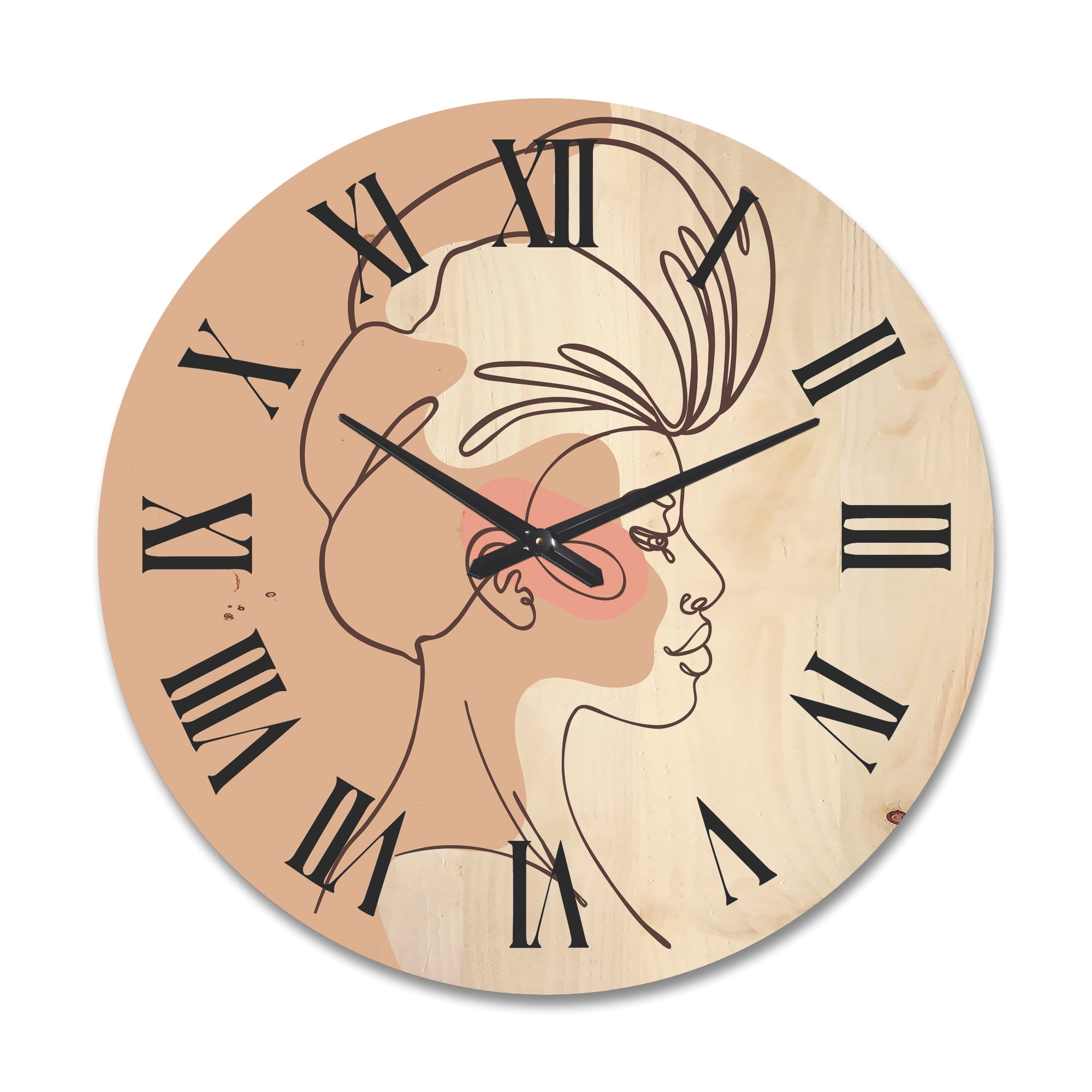 Designart 'One Line Portrait of Afro American Woman II' Modern Wood Wall Clock