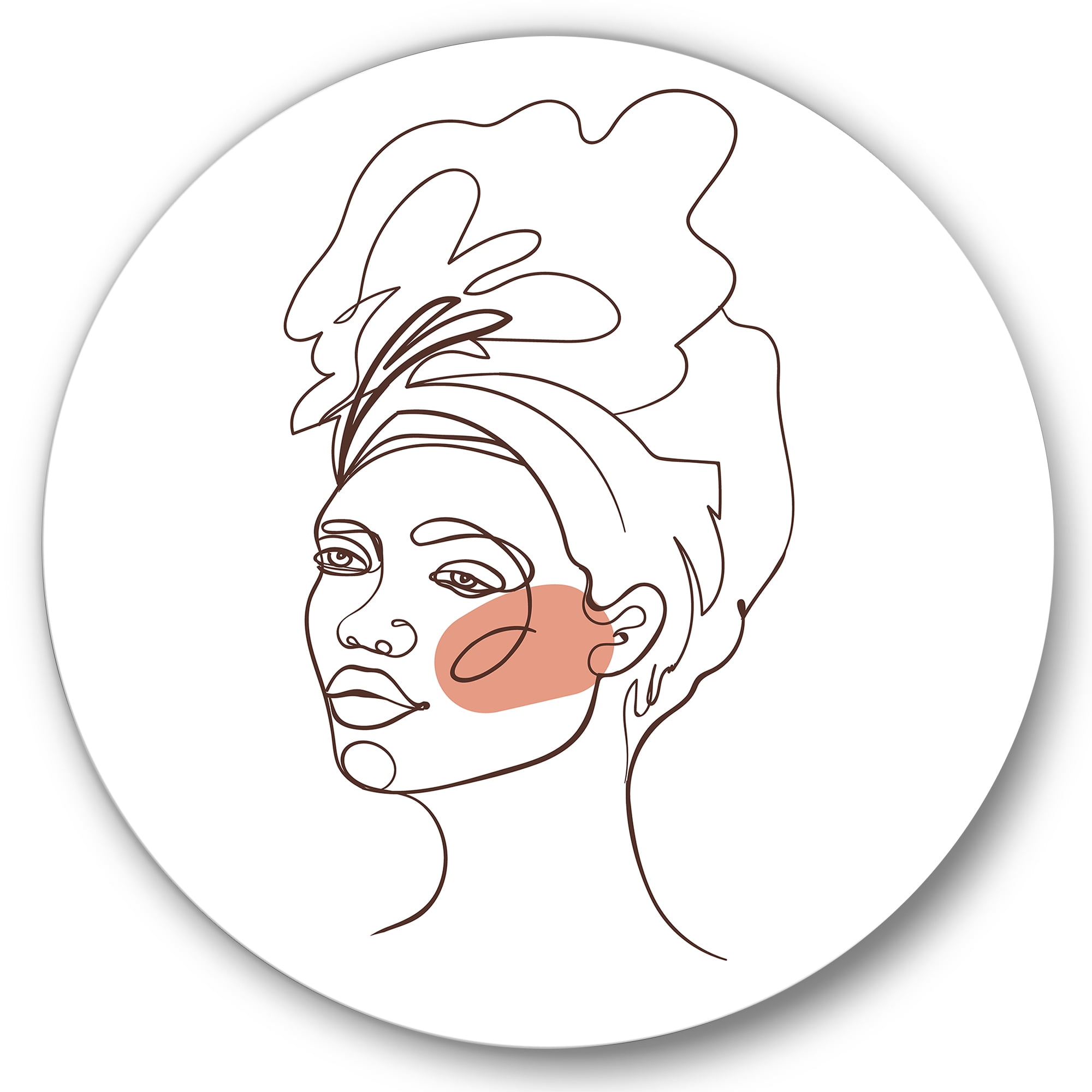 Designart 'One Line Portrait of Afro American Woman III' Modern Circle Metal Wall Art 36x36 - Disc of 36