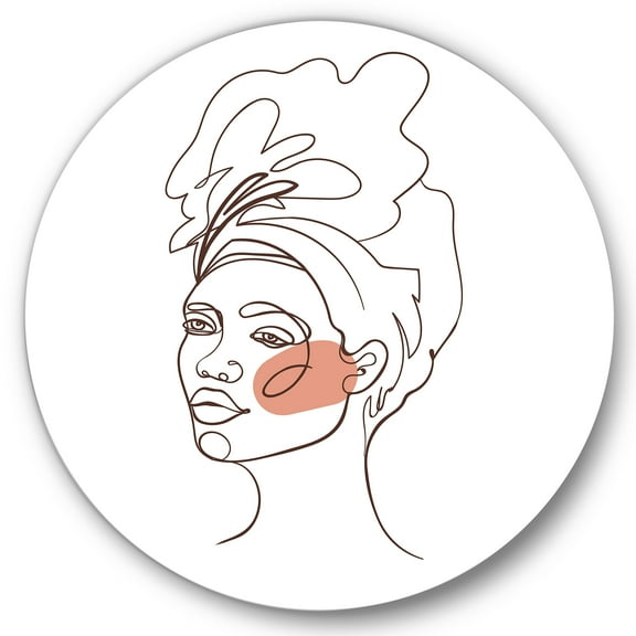 Designart 'One Line Portrait of Afro American Woman III' Modern Circle Metal Wall Art 36x36 - Disc of 36