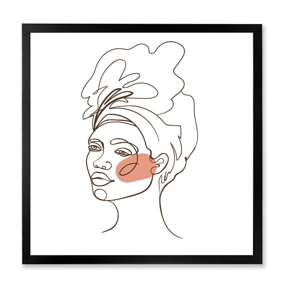 Designart 'One Line Portrait of Afro American Woman III' Modern Framed Art Print
