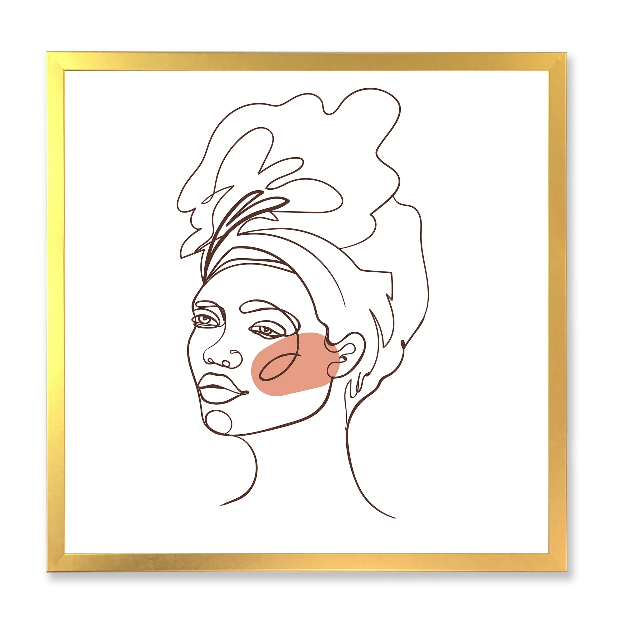 Designart 'One Line Portrait of Afro American Woman III' Modern Framed Art Print