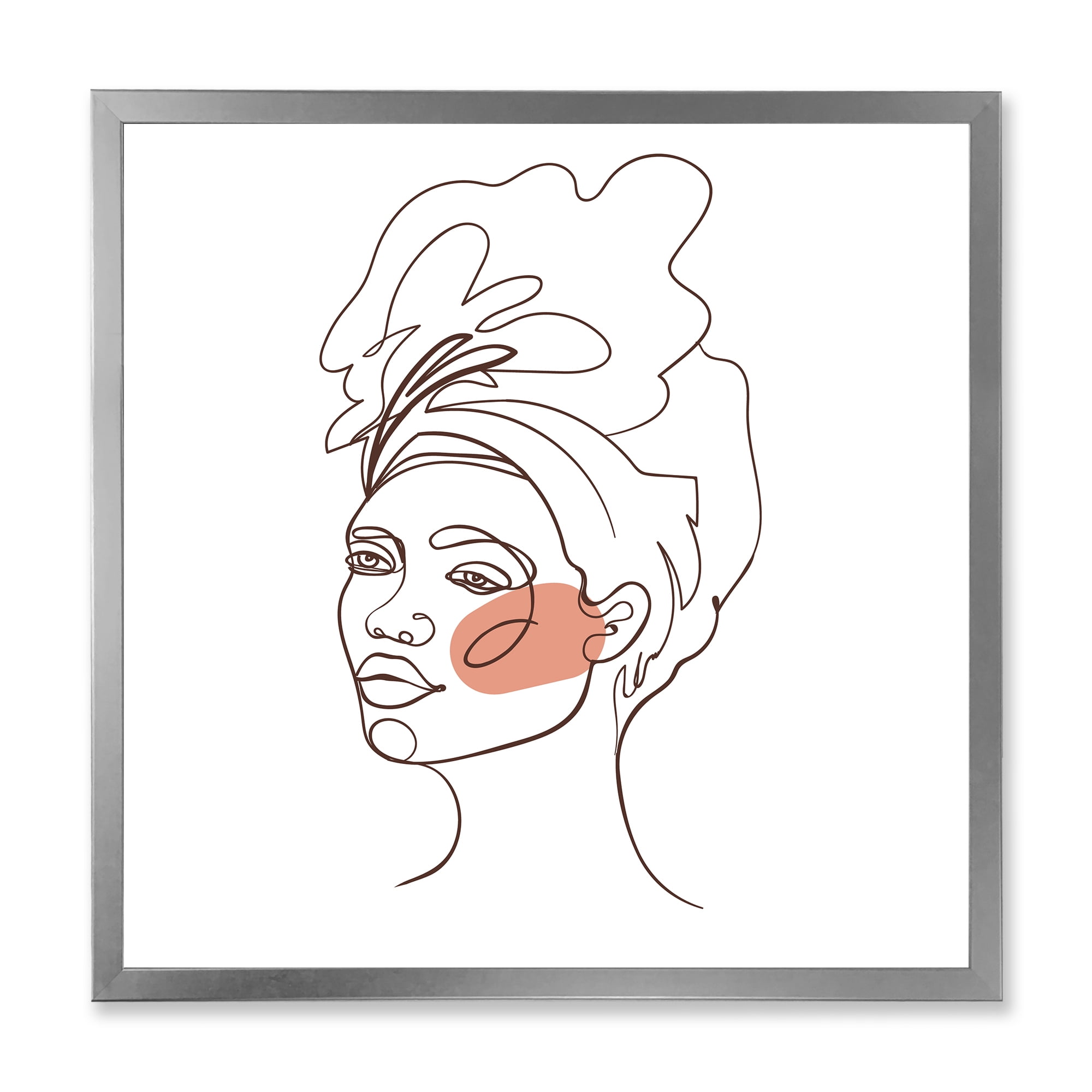 Designart 'One Line Portrait of Afro American Woman III' Modern Framed Art Print