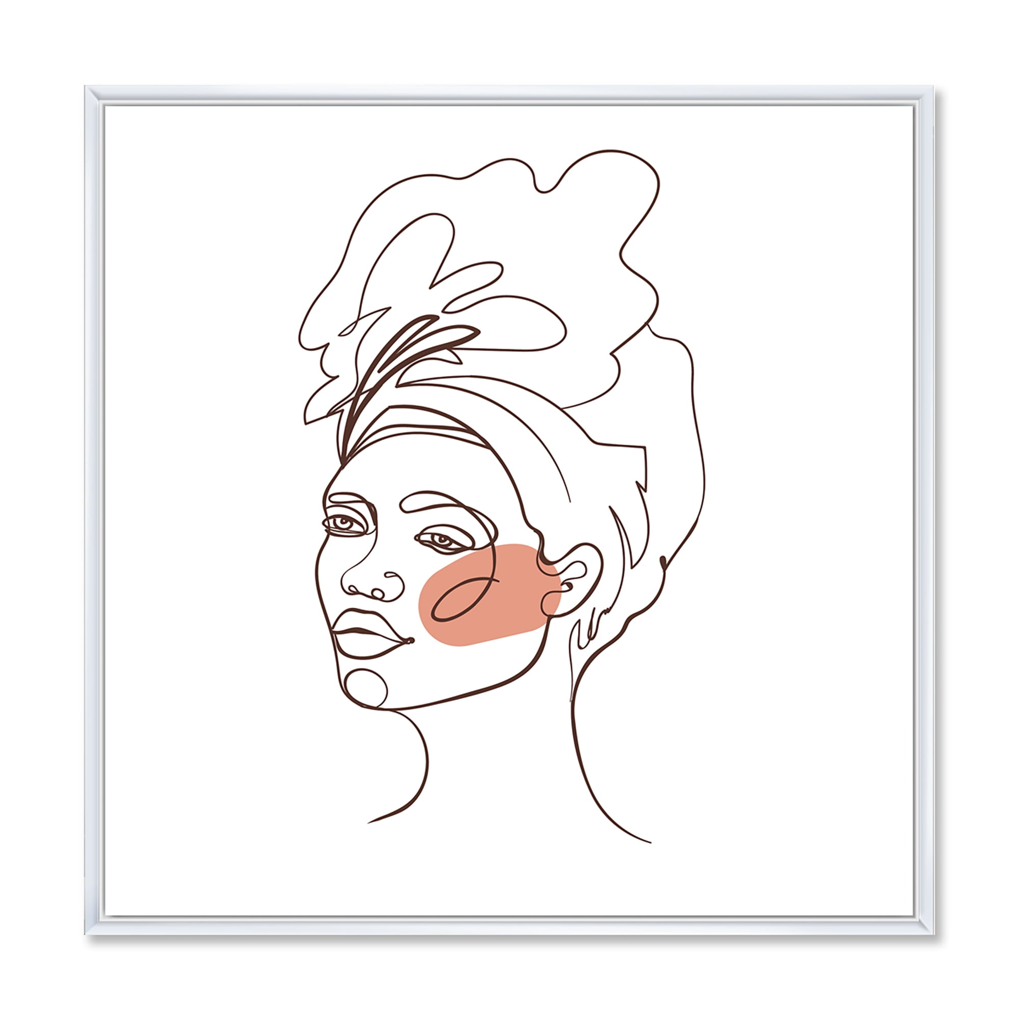 Designart 'One Line Portrait of Afro American Woman III' Modern Framed Canvas Wall Art Print