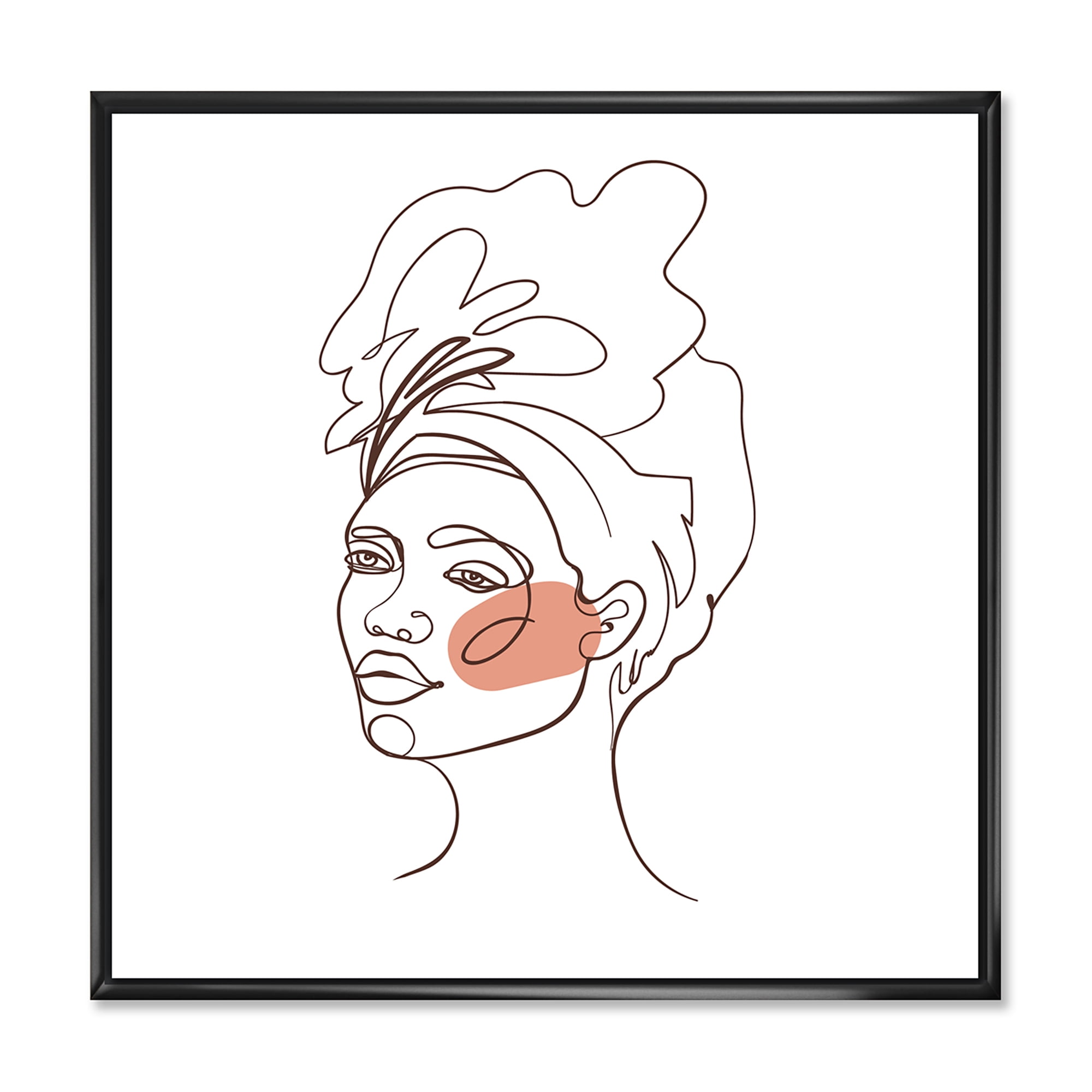 Designart 'One Line Portrait of Afro American Woman III' Modern Framed Canvas Wall Art Print