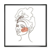 Designart 'One Line Portrait of Afro American Woman III' Modern Framed Canvas Wall Art Print