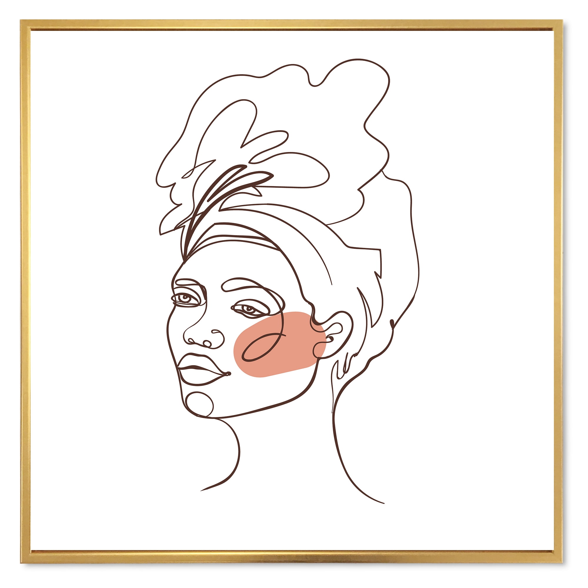 Designart 'One Line Portrait of Afro American Woman III' Modern Framed Canvas Wall Art Print