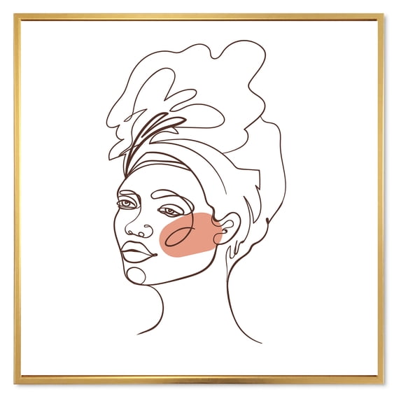 Designart 'One Line Portrait of Afro American Woman III' Modern Framed Canvas Wall Art Print