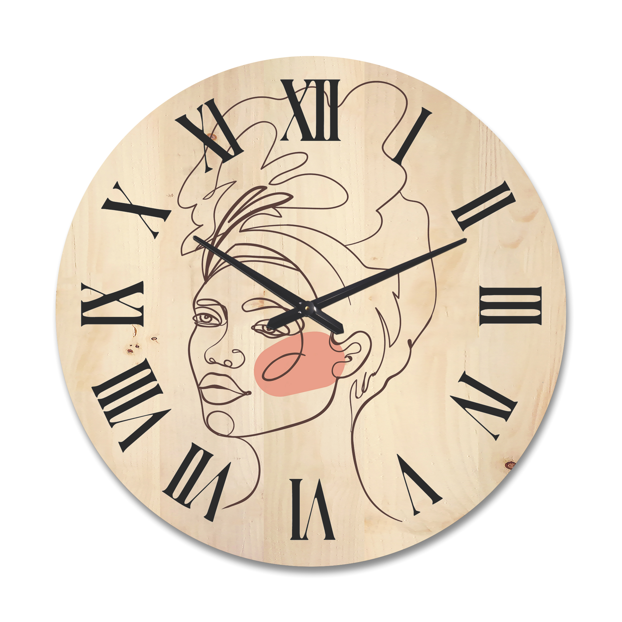 Designart 'One Line Portrait of Afro American Woman III' Modern Wood Wall Clock
