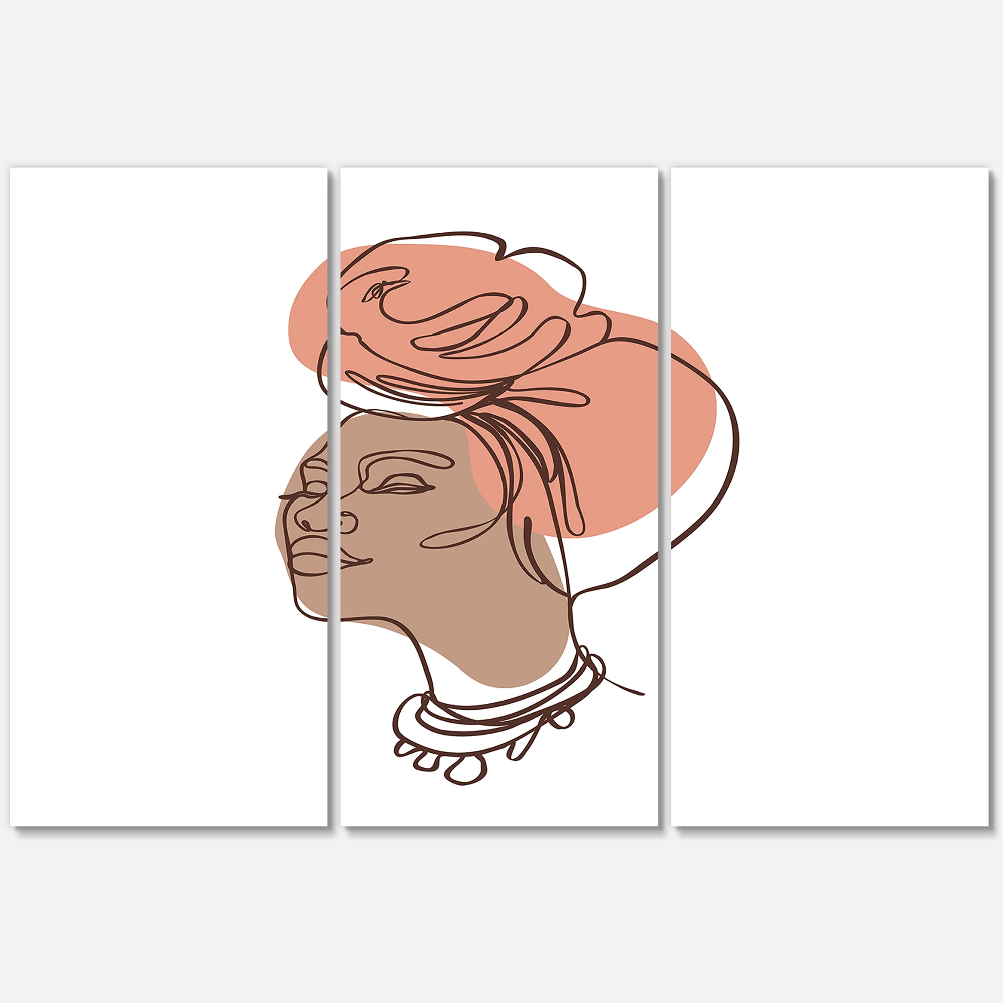 Designart ' One Line Portrait of Afro American Woman IV ' Modern Canvas Wall Art Print